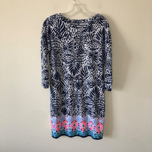 Lilly Pulitzer Blue White Cotton Shell Pattern Dress Sundress XS - Picture 2 of 13